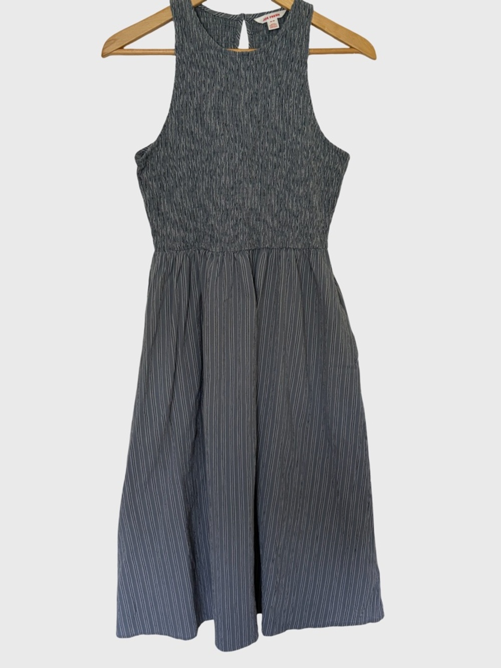 Joe Fresh Womens Grey Sleeveless Cotton Smocked Casual Summer Midi Dress-Sz-M